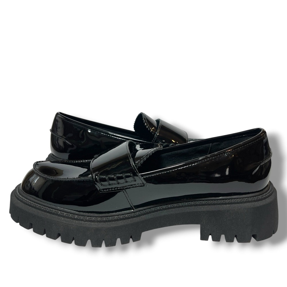 Skechers 158680 Y2K Style Black Patent Platform Penny Loafers Lug Sole Women 9.5